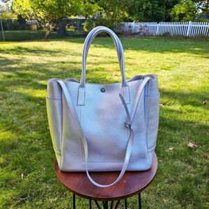 RARE Retired Tiffany & Co. Riley Pebbled Metallic Silver Leather Large Tote Bag